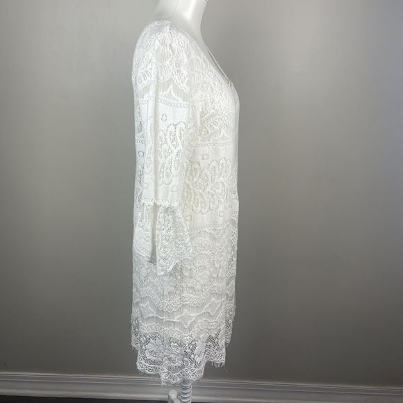 FREE PEOPLE Medium TEA LACE DRESS IVORY LACEY chic Peasant  distressed mini - Picture 6 of 12